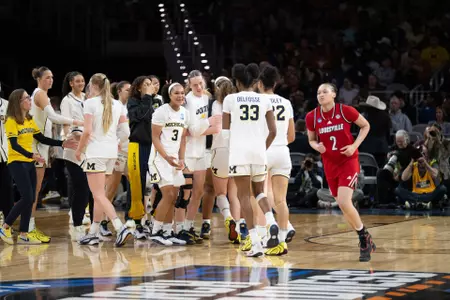 Women's basketball team celebration in NCAA Sweet 16 game
