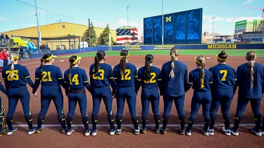 Softball team starting lineup national anthem pre-game