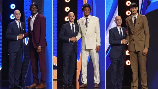 From left: Morez Johnson Jr., Yaxel Lendeborg and Aday Mara with NBA Commissioner Adam Silver