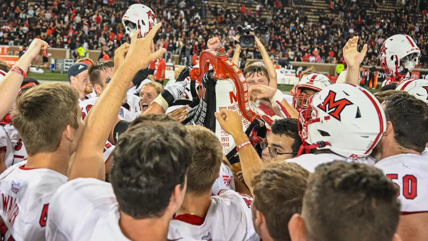 Miami Football wins Victory Bell