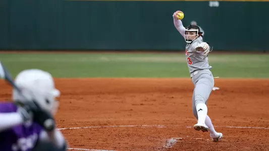 Elon, NC – Feb 9: NCAA Softball - Miami vs Evansville at Hunt Softball Park in Elon, NC on February 9, 2024. (Credit: Andy Mead/YCJ)