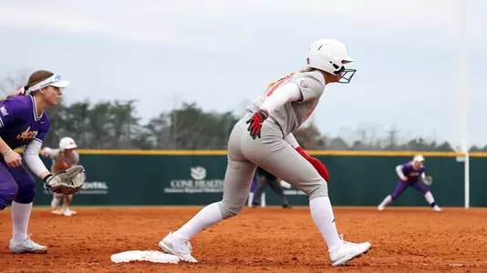 Elon, NC – Feb 9: NCAA Softball - Miami vs Evansville at Hunt Softball Park in Elon, NC on February 9, 2024. (Credit: Andy Mead/YCJ)