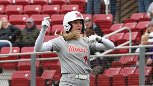 Elon, NC – Feb 9: NCAA Softball - Miami vs Evansville at Hunt Softball Park in Elon, NC on February 9, 2024. (Credit: Andy Mead/YCJ)