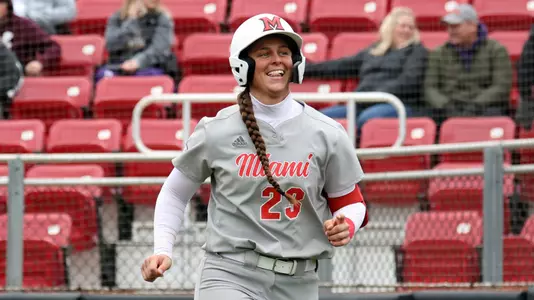 Elon, NC – Feb 9: NCAA Softball - Miami vs Evansville at Hunt Softball Park in Elon, NC on February 9, 2024. (Credit: Andy Mead/YCJ)