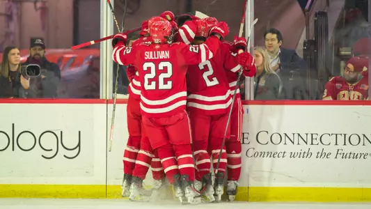 Miami Hockey goal celebration vs. No. 3 Denver
