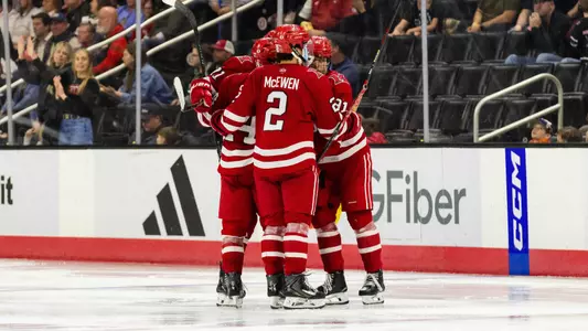 Miami Hockey goal celebration at Omaha