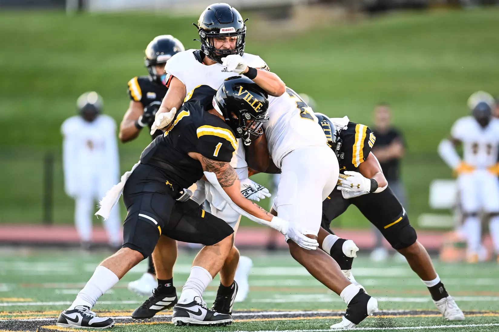 Millersville vs. American International football game at Chryst Field at Biemesderfer Stadium in Millersville, PA on Thursday, September 2, 2021. Mark Palczewski/Millersville Athletics Photo.