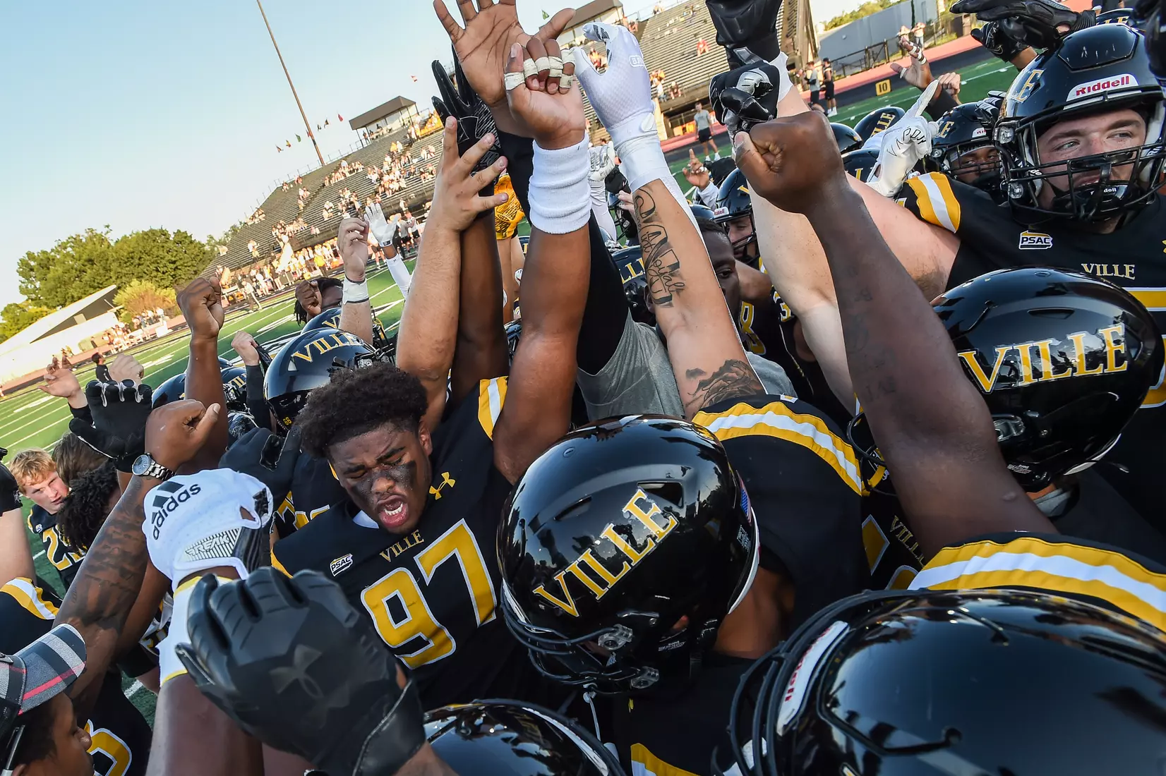 Millersville vs. American International football game at Chryst Field at Biemesderfer Stadium in Millersville, PA on Thursday, September 2, 2021. Mark Palczewski/Millersville Athletics Photo.