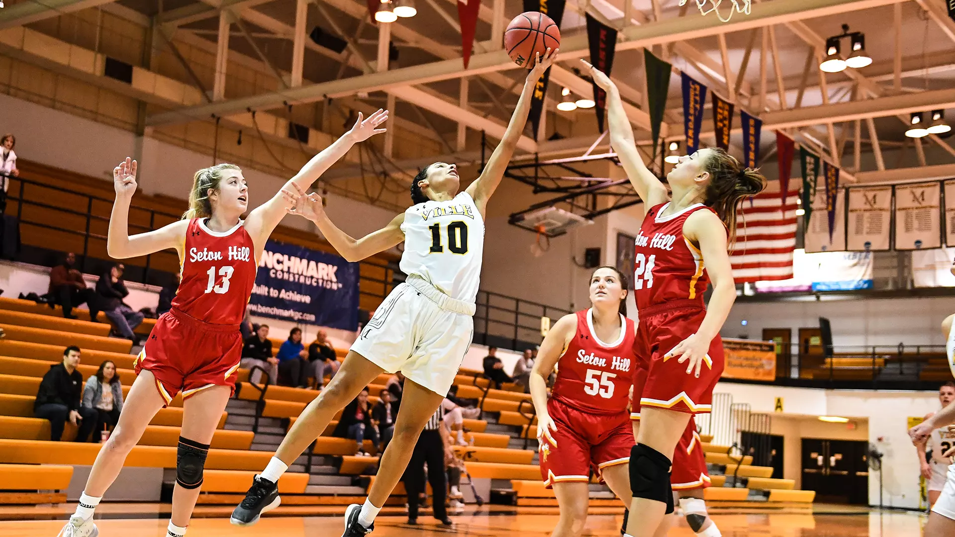 Millersville University vs. Seton Hill PSAC basketball action in Pucillo Gymnasium in Millersville, PA on Friday, December 20, 2019. Mark Palczewski/Millersville Athletics Photo.