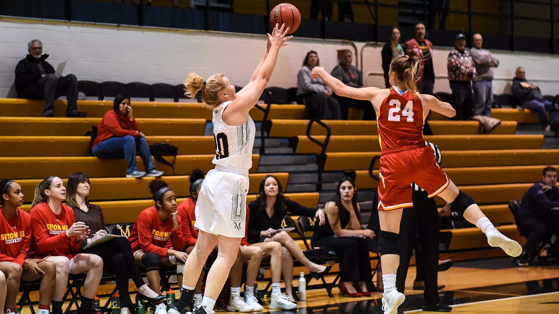 Millersville University vs. Seton Hill PSAC basketball action in Pucillo Gymnasium in Millersville, PA on Friday, December 20, 2019. Mark Palczewski/Millersville Athletics Photo.