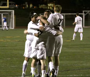 Men's Soccer Celebrates Goal vs. ESU 9/30/09