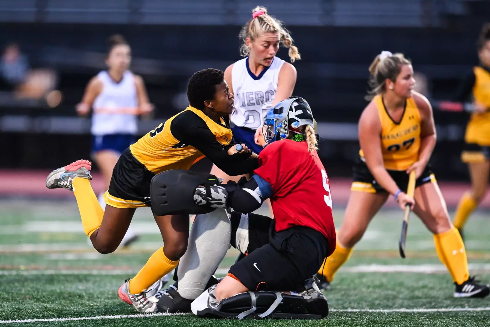 Millersville vs. Mercy in PSAC field hockey action at Biemesderfer Stadium in Millersville on Thursday, September 28, 2023. Mark Palczewski/Millersville Athletics.