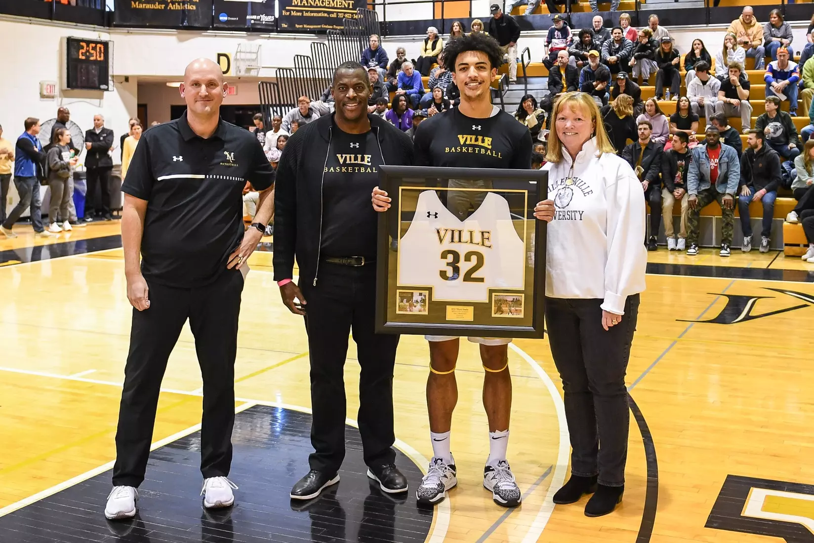 Millersville vs. East Stroudsburg basketball action on Senior Day at Pucillo Gymnasium in Millersville on Saturday, February 24, 2024. Mark Palczewski/Millersville Athletics.