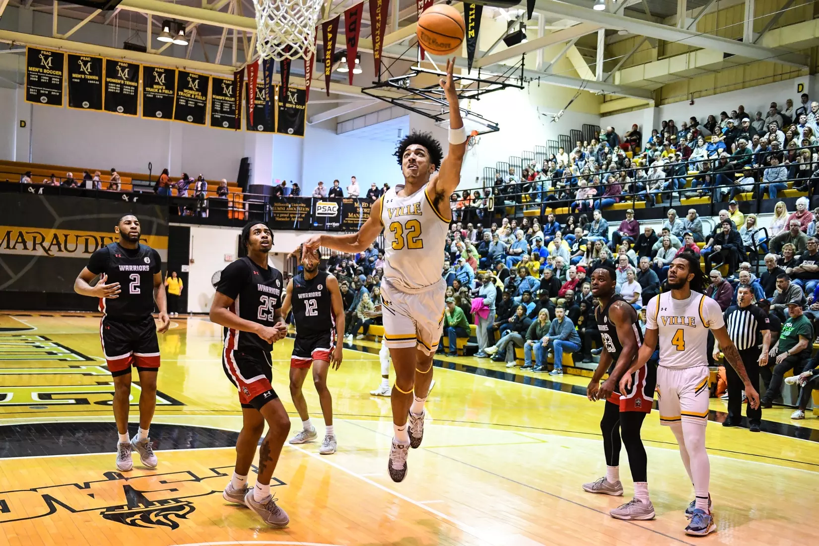 Millersville vs. East Stroudsburg basketball action on Senior Day at Pucillo Gymnasium in Millersville on Saturday, February 24, 2024. Mark Palczewski/Millersville Athletics.