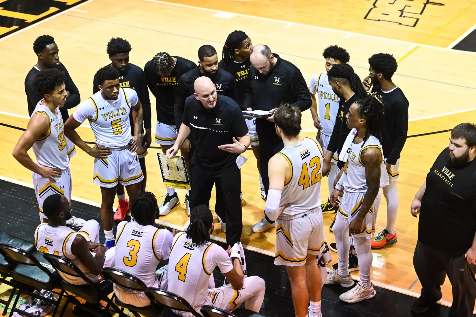 Millersville vs. East Stroudsburg basketball action on Senior Day at Pucillo Gymnasium in Millersville on Saturday, February 24, 2024. Mark Palczewski/Millersville Athletics.