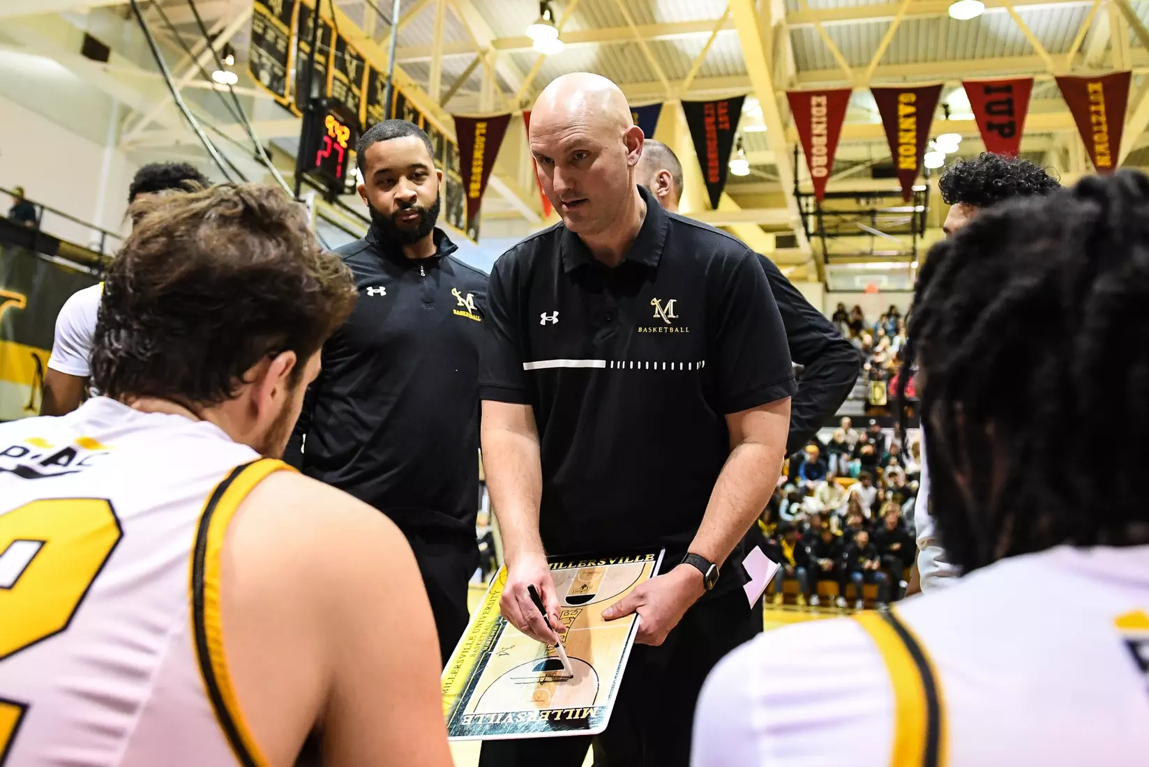 Millersville vs. East Stroudsburg basketball action on Senior Day at Pucillo Gymnasium in Millersville on Saturday, February 24, 2024. Mark Palczewski/Millersville Athletics.
