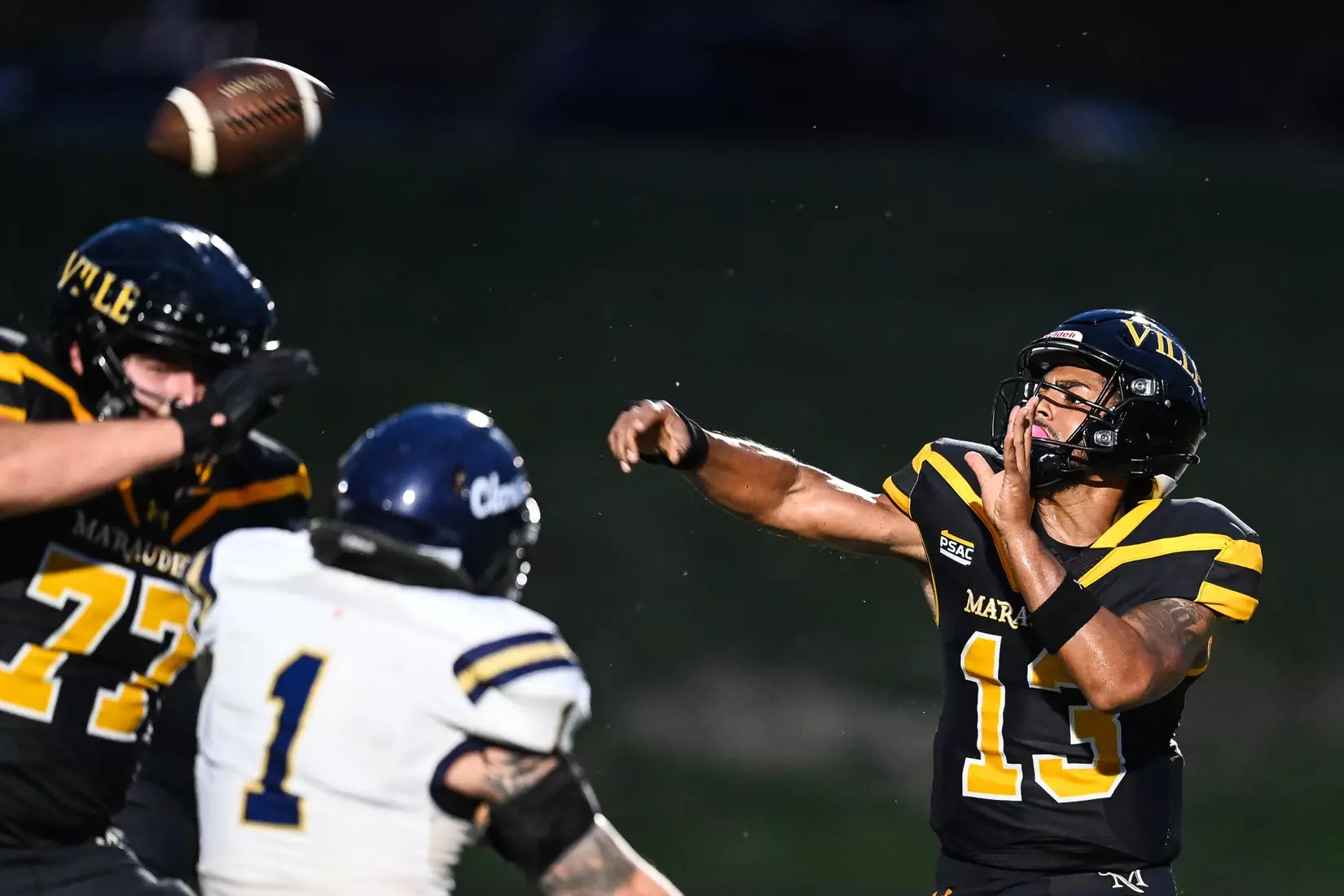 Millersville vs. Clarion football action at Biemesderfer Stadium in Millersville on Thursday, August 29, 2024. Mark Palczewski Photo.