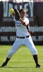 Senior Raeven Replogle threw out a runner at the plate on Senior Day.