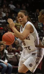 NiJay Gaines had 9 points and 9 rebounds in her hometown