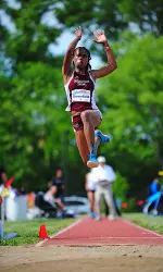 Sophomore Robiann Broomfield won the long jump at the MVC OUtdoor Track & Field Championship on Saturday.