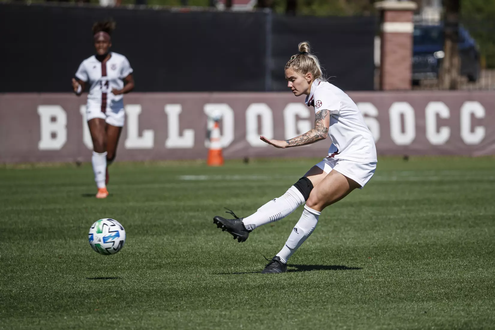 STARKVILLE, MS - March 20, 2021 - The Mississippi State Bulldogs take on Troy at the MSU Soccer Field in Starkville, MS. Photo By Chamberlain Smith