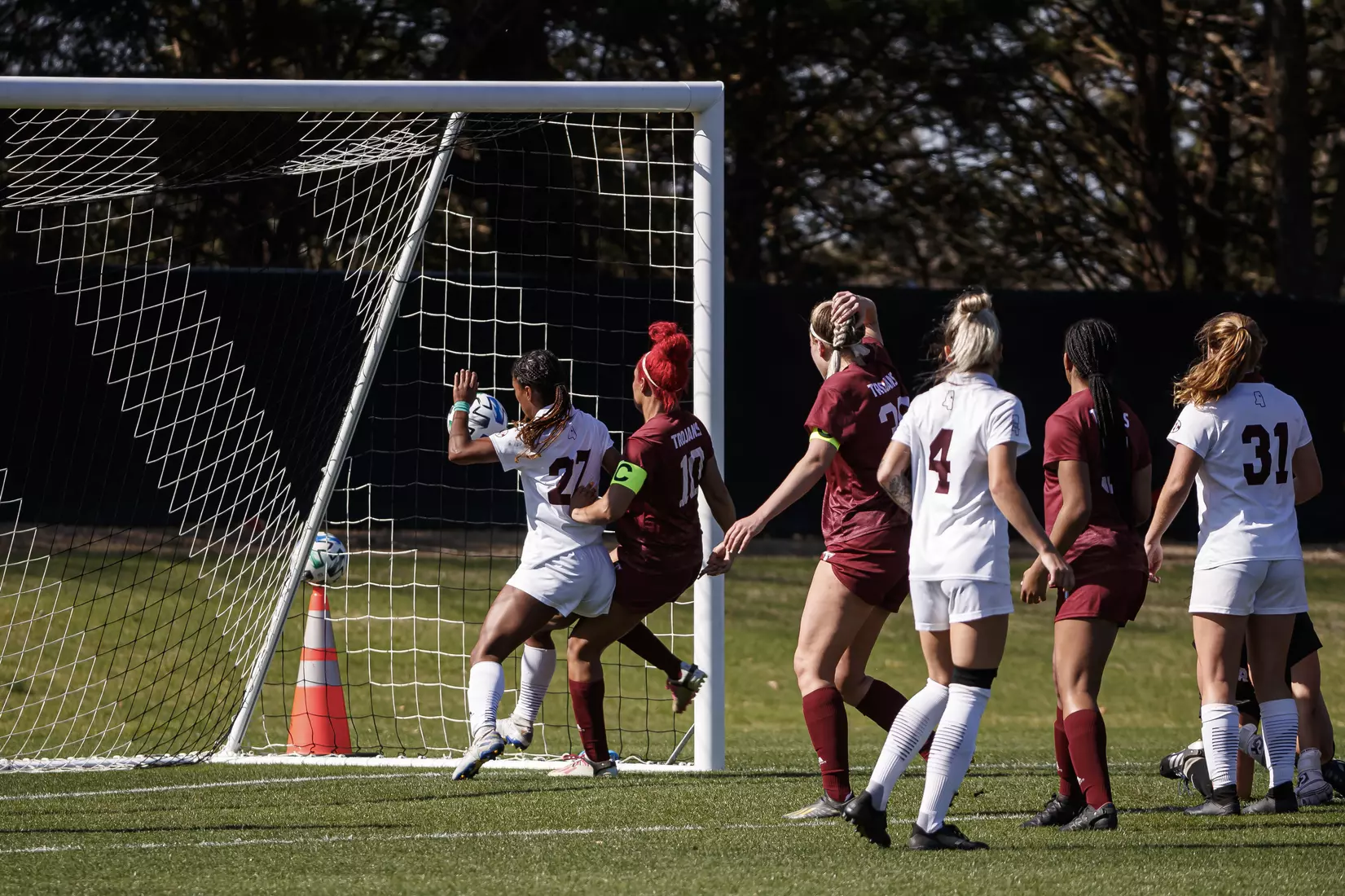 STARKVILLE, MS - March 20, 2021 - The Mississippi State Bulldogs take on Troy at the MSU Soccer Field in Starkville, MS. Photo By Chamberlain Smith