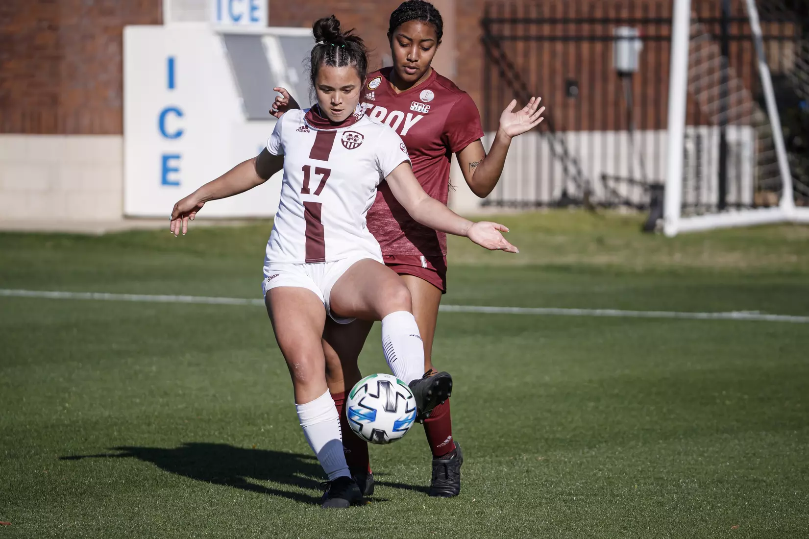 STARKVILLE, MS - March 20, 2021 - The Mississippi State Bulldogs take on Troy at the MSU Soccer Field in Starkville, MS. Photo By Chamberlain Smith