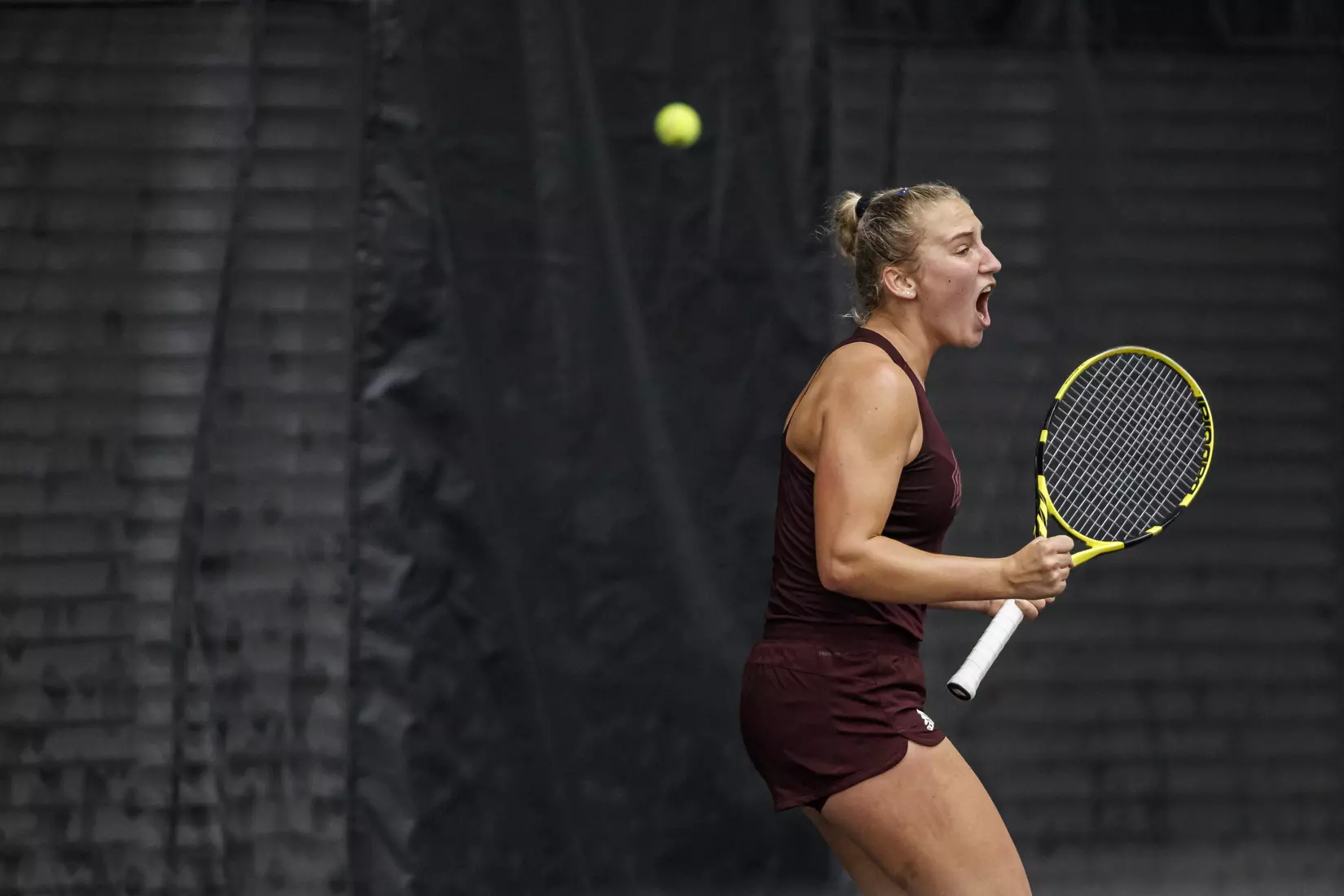STARKVILLE, MS - March 25, 2021 - Mississippi State's Alexandra Mikhailuk during the match between the South Carolina Gamecocks and the Mississippi State Bulldogs at the Rula Tennis Pavilion in Starkville, MS. Photo By Austin Perryman