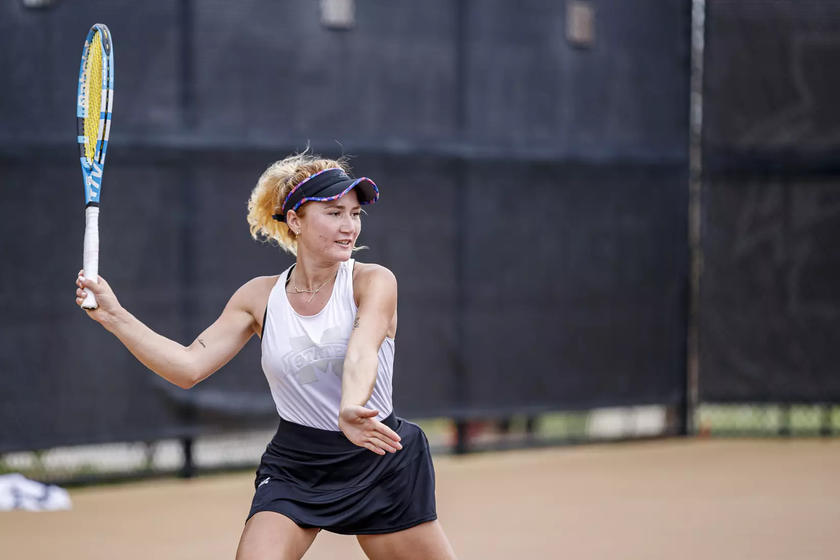 STARKVILLE, MS - MARCH 27, 2021 - Tamara Racine before the match between the Florida Gators and the Mississippi State Bulldogs at the AJ Pitts Tennis Centre in Starkville, MS. Photo By Sarah Triplett