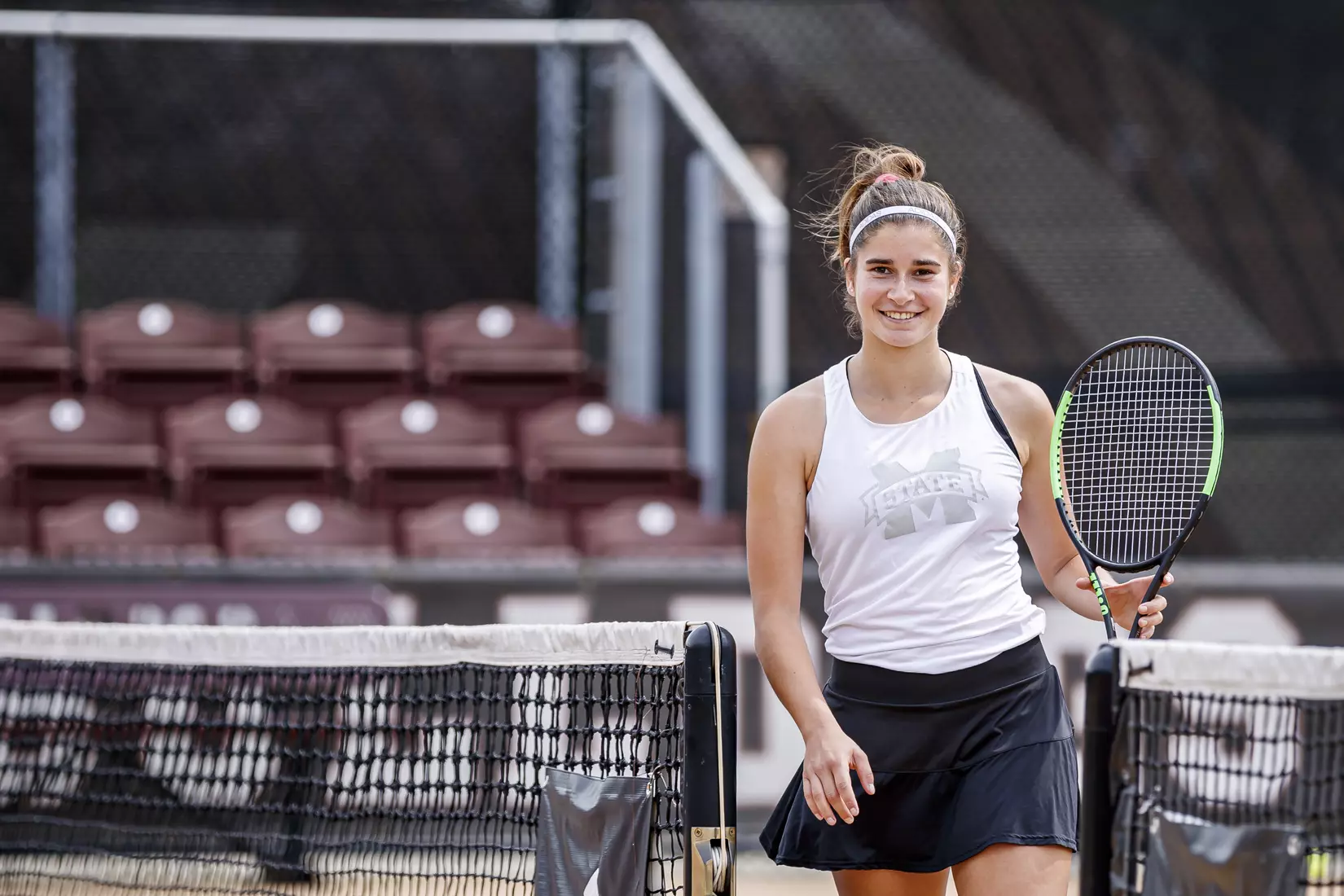 STARKVILLE, MS - MARCH 27, 2021 - Magda Adaloglou before the match between the Florida Gators and the Mississippi State Bulldogs at the AJ Pitts Tennis Centre in Starkville, MS. Photo By Sarah Triplett