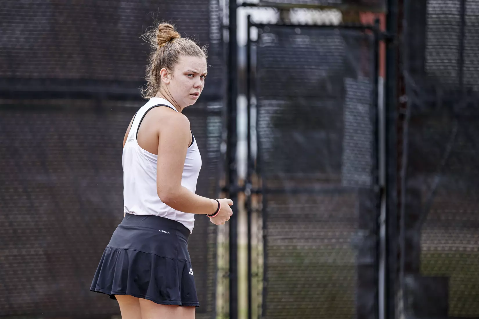 STARKVILLE, MS - MARCH 27, 2021 - Emma Antonaki before the match between the Florida Gators and the Mississippi State Bulldogs at the AJ Pitts Tennis Centre in Starkville, MS. Photo By Sarah Triplett