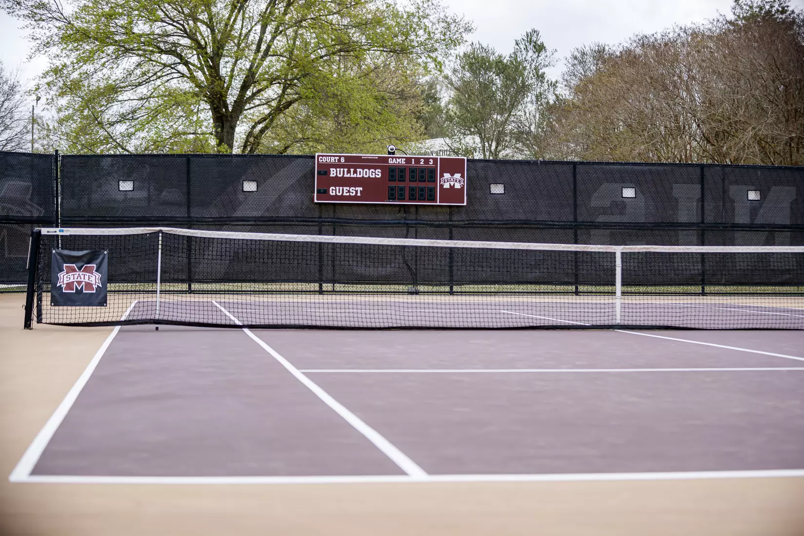 STARKVILLE, MS - MARCH 27, 2021 - A.J. Pitts Tennis Centre before the match between the Florida Gators and the Mississippi State Bulldogs at the AJ Pitts Tennis Centre in Starkville, MS. Photo By Sarah Triplett