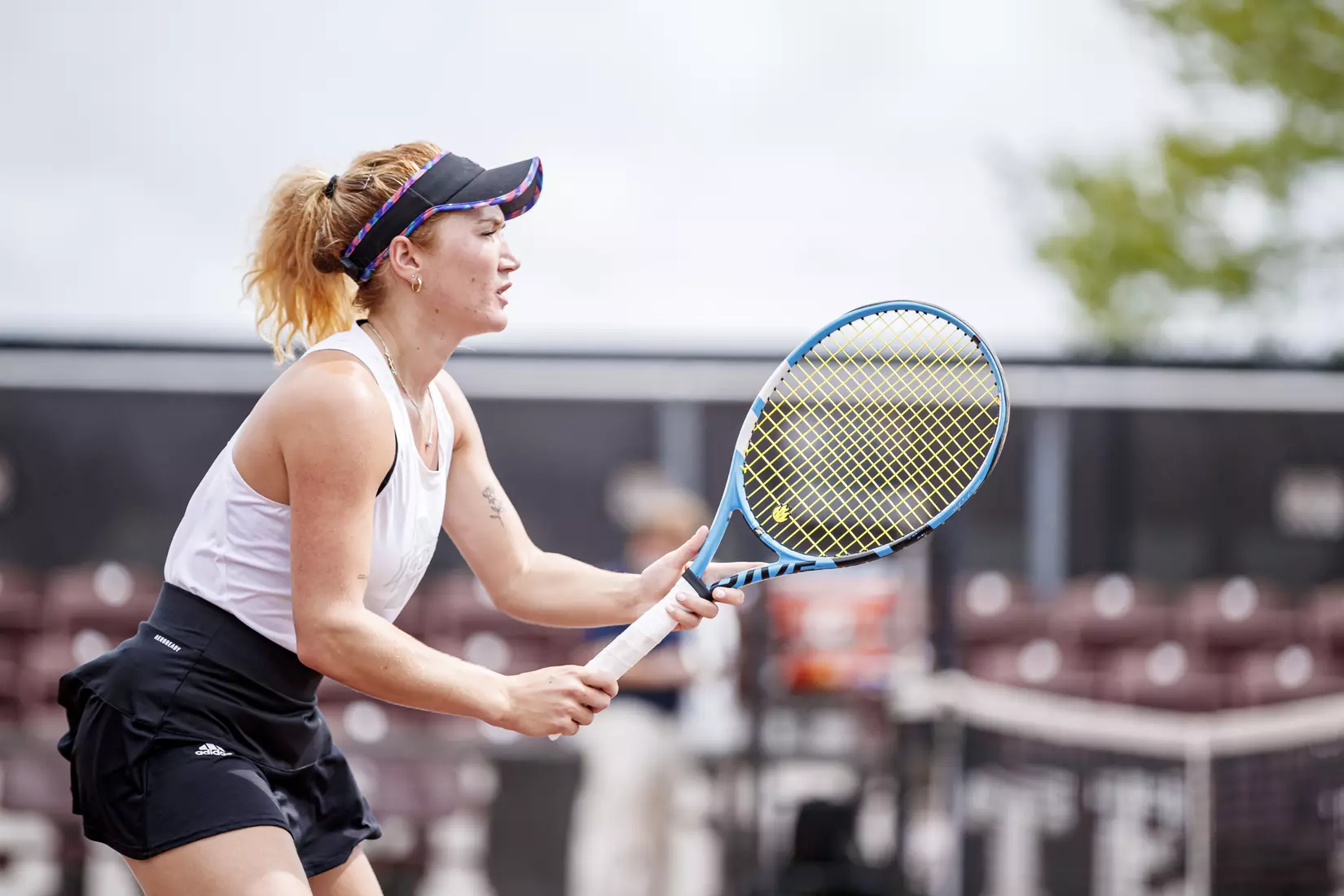 STARKVILLE, MS - MARCH 27, 2021 - Tamara Racine before the match between the Florida Gators and the Mississippi State Bulldogs at the AJ Pitts Tennis Centre in Starkville, MS. Photo By Sarah Triplett