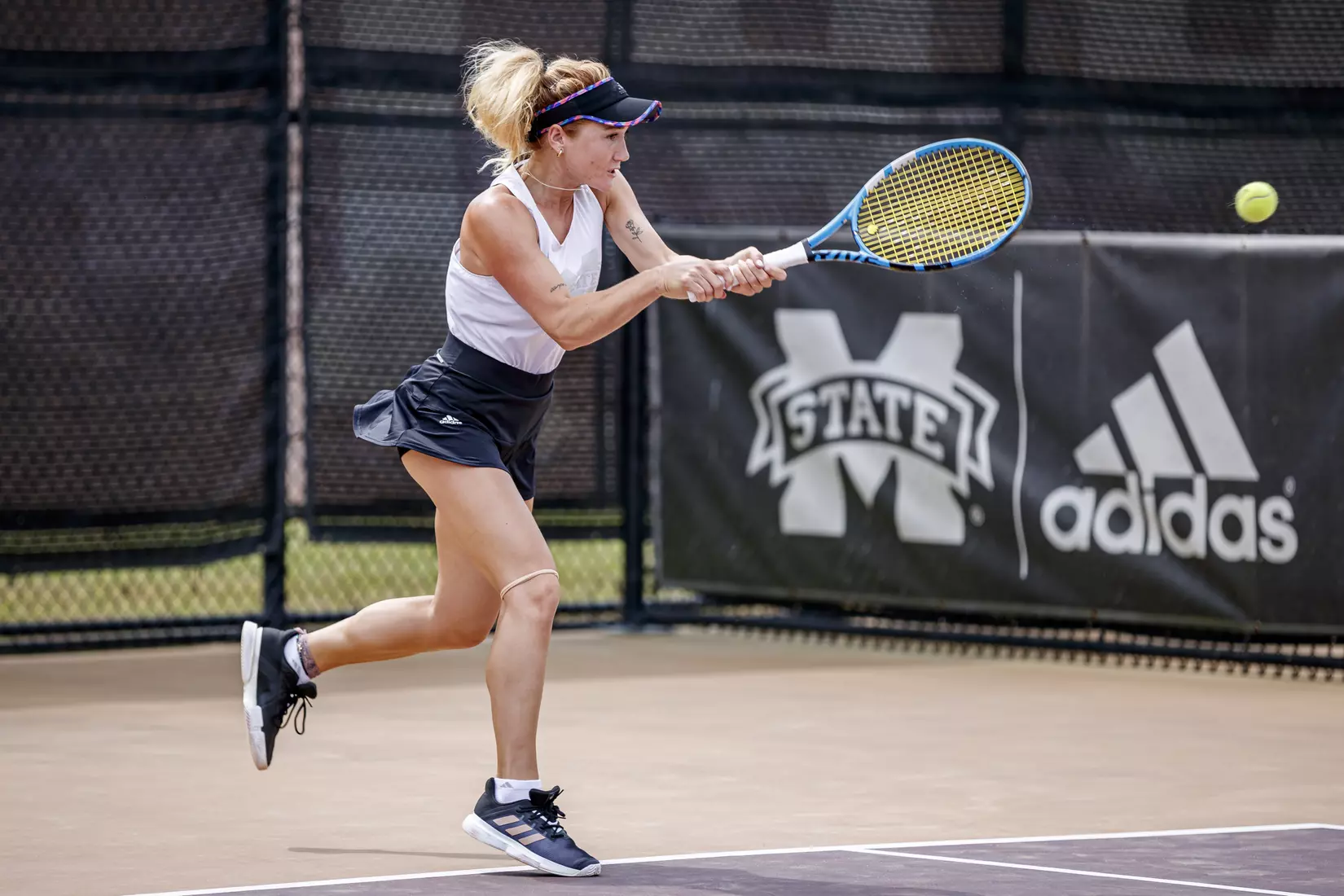 STARKVILLE, MS - MARCH 27, 2021 - Tamara Racine during the match between the Florida Gators and the Mississippi State Bulldogs at the AJ Pitts Tennis Centre in Starkville, MS. Photo By Sarah Triplett