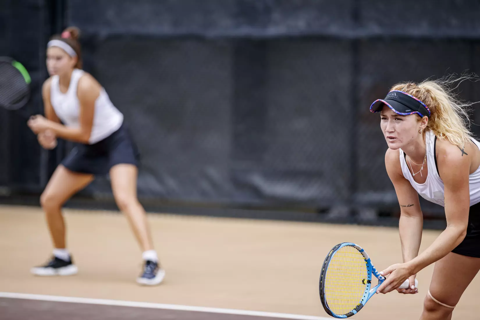 STARKVILLE, MS - MARCH 27, 2021 - Tamara Racine during the match between the Florida Gators and the Mississippi State Bulldogs at the AJ Pitts Tennis Centre in Starkville, MS. Photo By Sarah Triplett