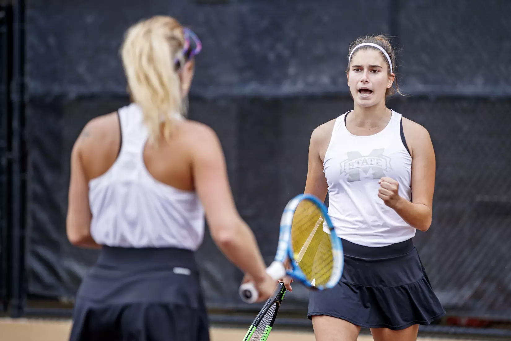 STARKVILLE, MS - MARCH 27, 2021 - Magda Adaloglou during the match between the Florida Gators and the Mississippi State Bulldogs at the AJ Pitts Tennis Centre in Starkville, MS. Photo By Sarah Triplett