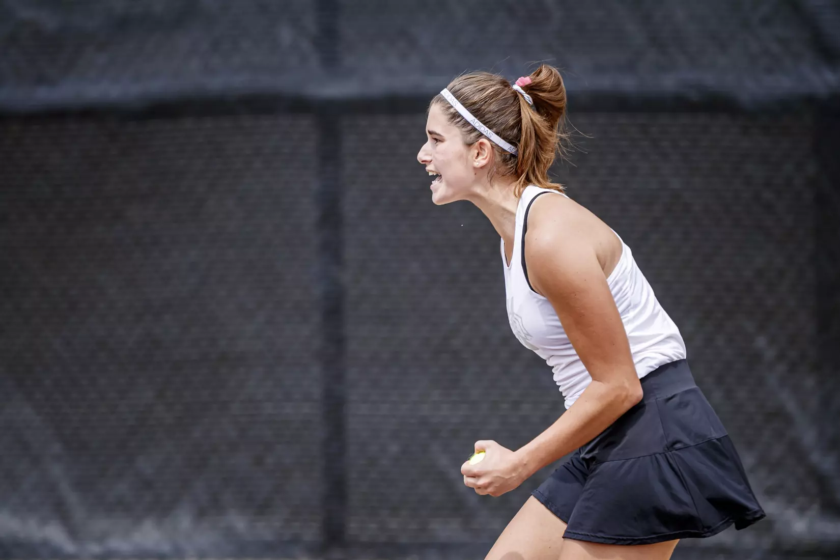 STARKVILLE, MS - MARCH 27, 2021 - Magda Adaloglou during the match between the Florida Gators and the Mississippi State Bulldogs at the AJ Pitts Tennis Centre in Starkville, MS. Photo By Sarah Triplett