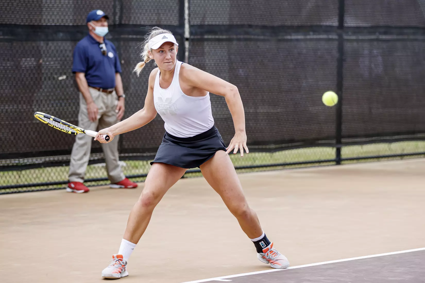STARKVILLE, MS - MARCH 27, 2021 - Alexandra Mikhailuk during the match between the Florida Gators and the Mississippi State Bulldogs at the AJ Pitts Tennis Centre in Starkville, MS. Photo By Sarah Triplett