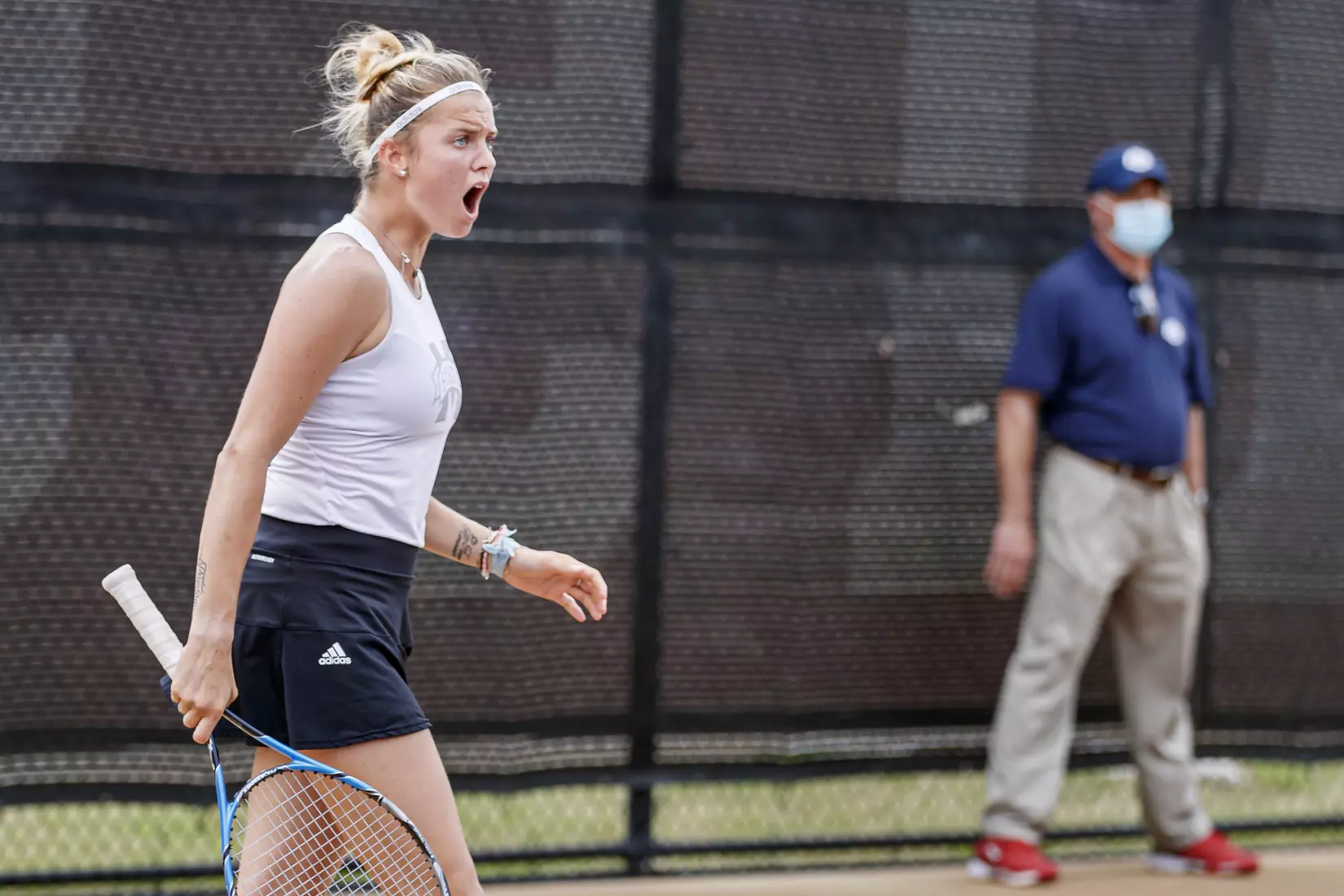 STARKVILLE, MS - MARCH 27, 2021 - Chloe Cirotte during the match between the Florida Gators and the Mississippi State Bulldogs at the AJ Pitts Tennis Centre in Starkville, MS. Photo By Sarah Triplett