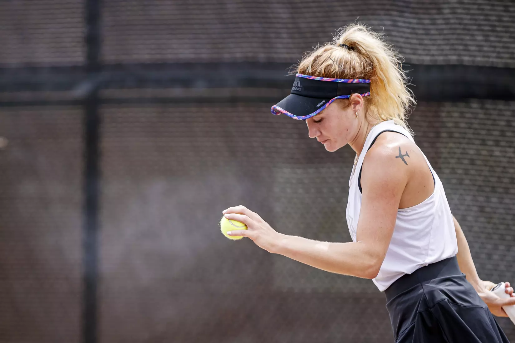 STARKVILLE, MS - MARCH 27, 2021 - Tamara Racine during the match between the Florida Gators and the Mississippi State Bulldogs at the AJ Pitts Tennis Centre in Starkville, MS. Photo By Sarah Triplett