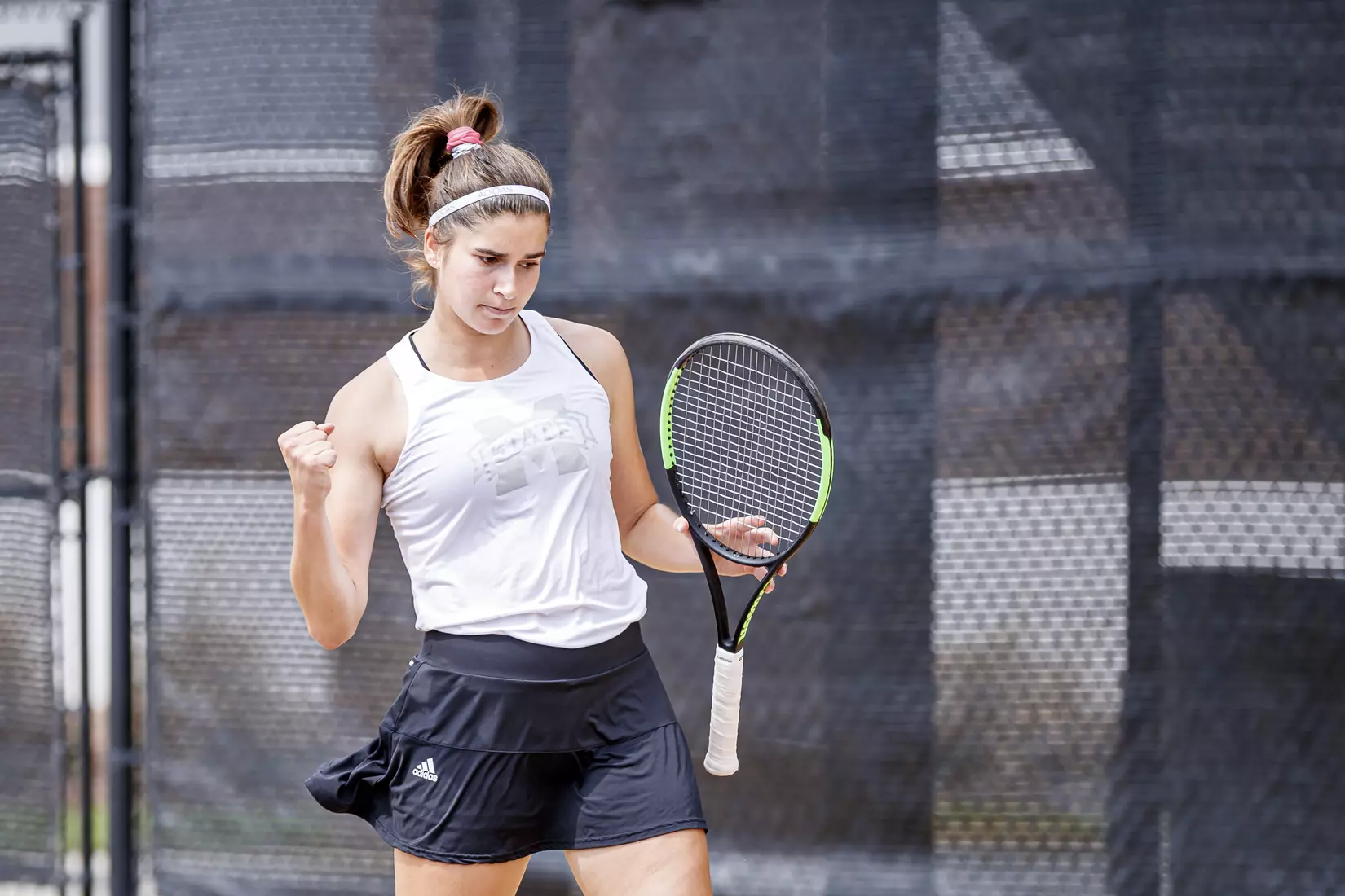 STARKVILLE, MS - MARCH 27, 2021 - Magda Adaloglou during the match between the Florida Gators and the Mississippi State Bulldogs at the AJ Pitts Tennis Centre in Starkville, MS. Photo By Sarah Triplett