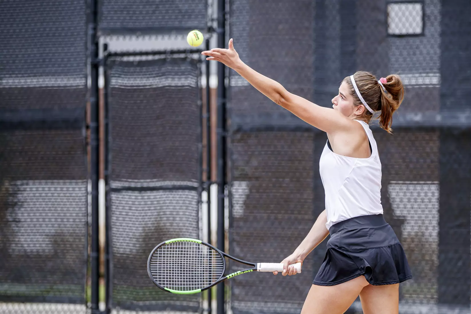 STARKVILLE, MS - MARCH 27, 2021 - Magda Adaloglou during the match between the Florida Gators and the Mississippi State Bulldogs at the AJ Pitts Tennis Centre in Starkville, MS. Photo By Sarah Triplett