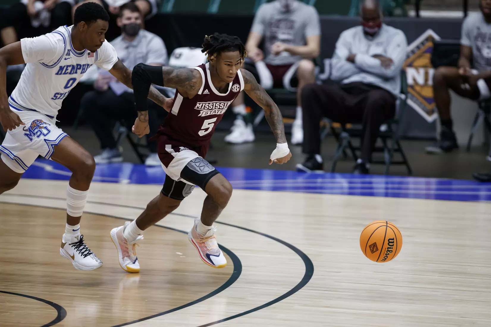 FRISCO, TX - March 28, 2021 - During the NIT Championship Game between the Mississippi State Bulldogs and the Memphis Tigers at Comerica Center in Frisco, TX. Photo By Chamberlain Smith