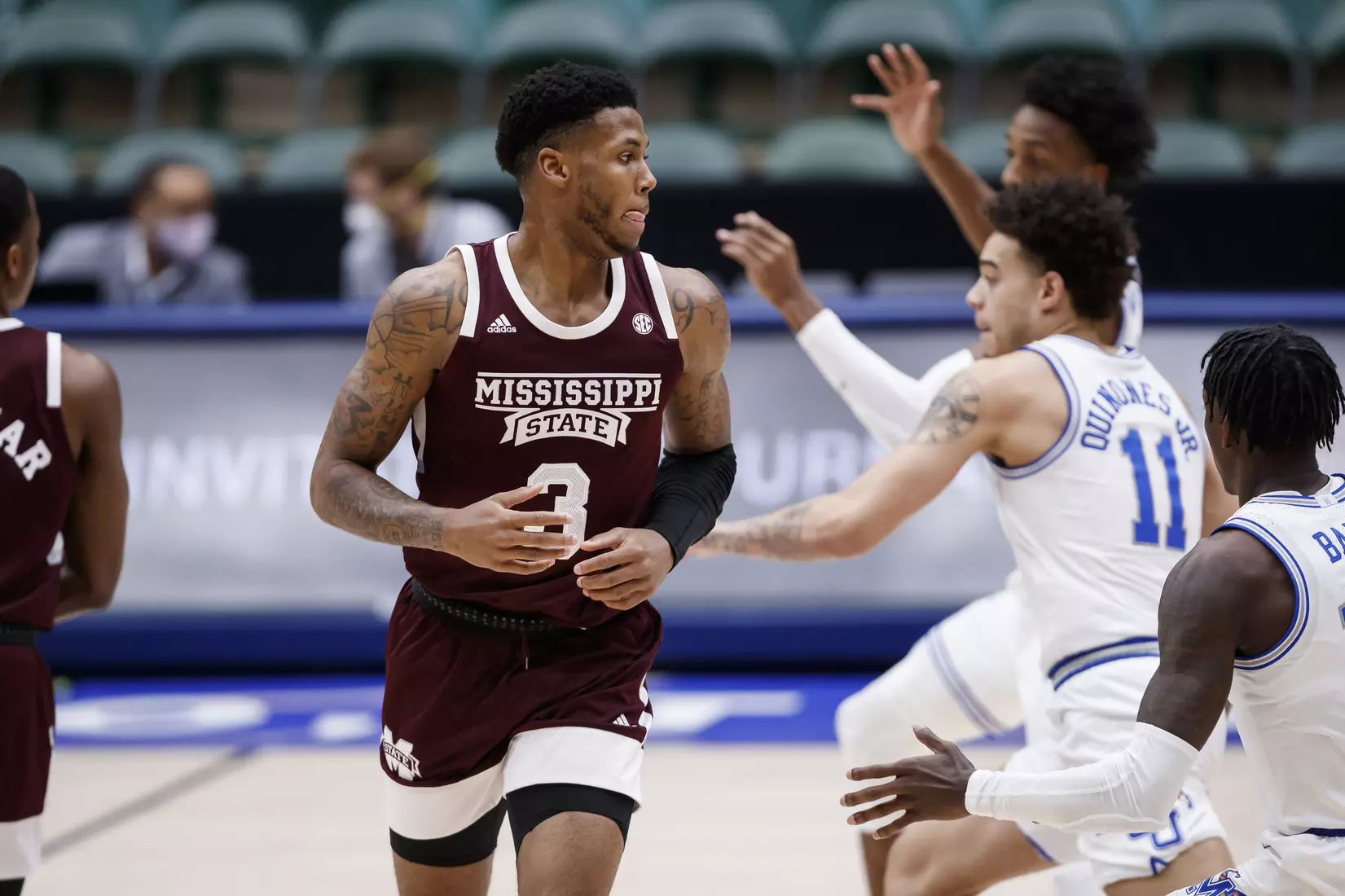 FRISCO, TX - March 28, 2021 - During the NIT Championship Game between the Mississippi State Bulldogs and the Memphis Tigers at Comerica Center in Frisco, TX. Photo By Chamberlain Smith