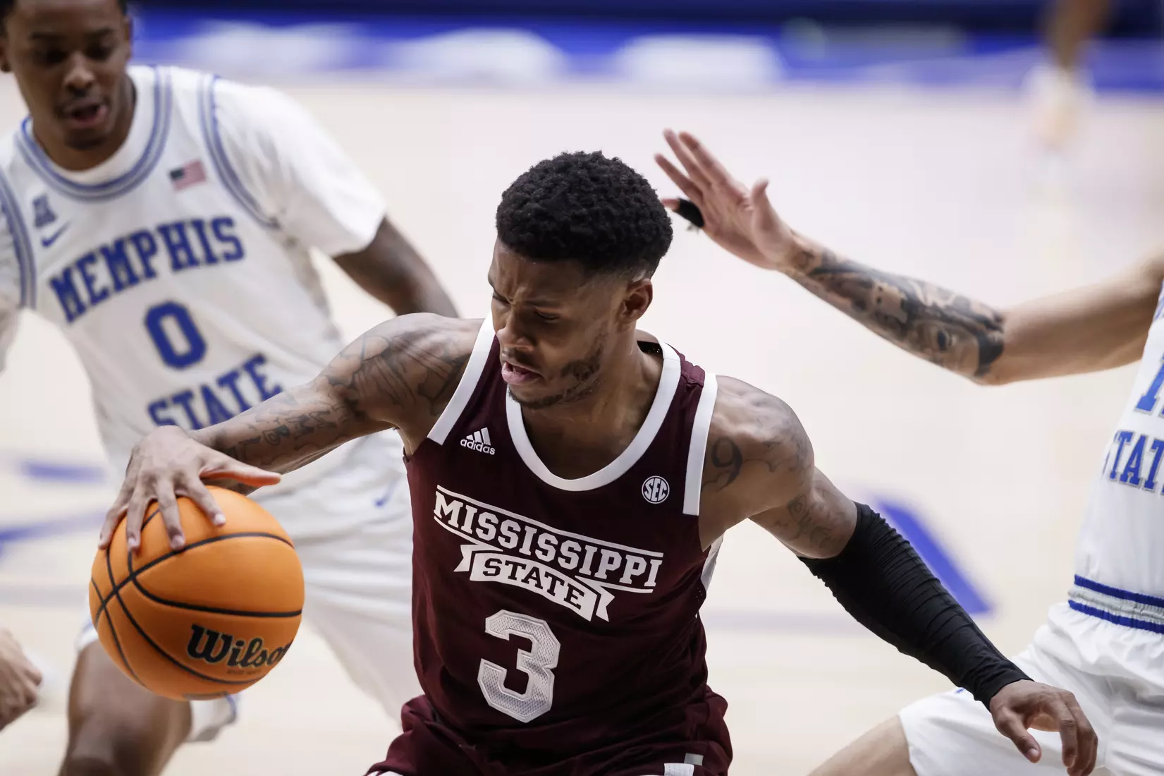 FRISCO, TX - March 28, 2021 - During the NIT Championship Game between the Mississippi State Bulldogs and the Memphis Tigers at Comerica Center in Frisco, TX. Photo By Chamberlain Smith