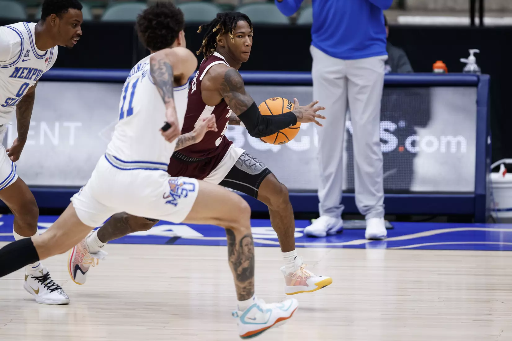 FRISCO, TX - March 28, 2021 - During the NIT Championship Game between the Mississippi State Bulldogs and the Memphis Tigers at Comerica Center in Frisco, TX. Photo By Chamberlain Smith
