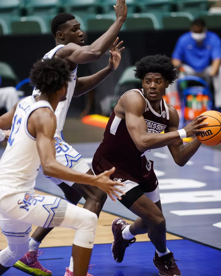 FRISCO, TX - March 28, 2021 - During the NIT Championship Game between the Mississippi State Bulldogs and the Memphis Tigers at Comerica Center in Frisco, TX. Photo By Chamberlain Smith