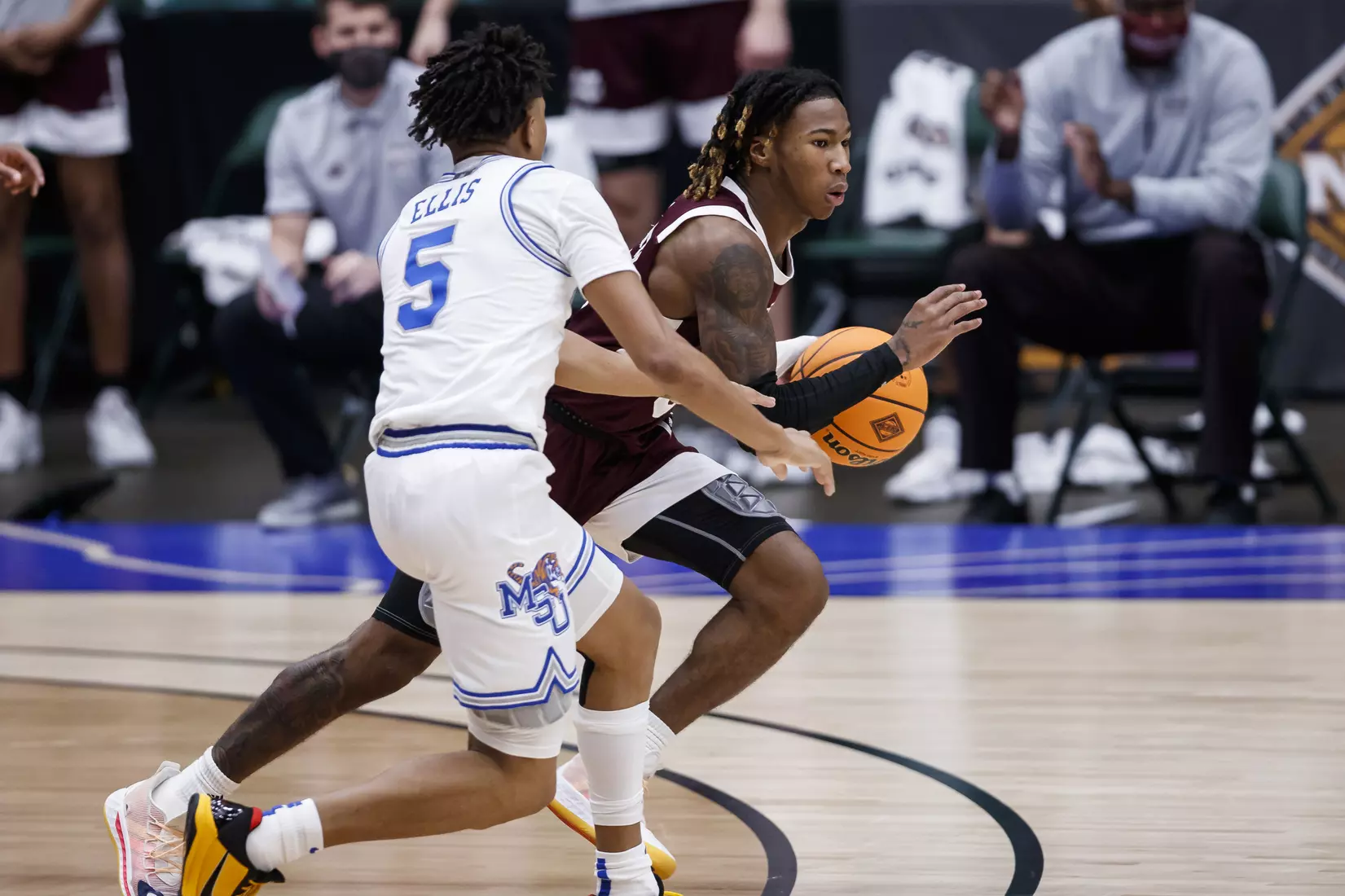 FRISCO, TX - March 28, 2021 - During the NIT Championship Game between the Mississippi State Bulldogs and the Memphis Tigers at Comerica Center in Frisco, TX. Photo By Chamberlain Smith
