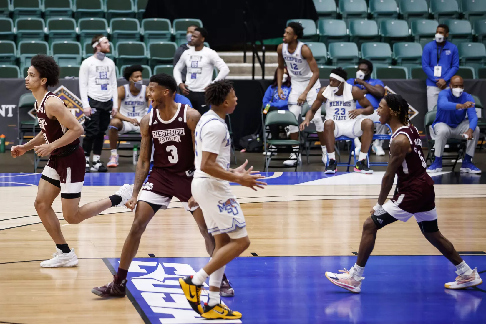 FRISCO, TX - March 28, 2021 - During the NIT Championship Game between the Mississippi State Bulldogs and the Memphis Tigers at Comerica Center in Frisco, TX. Photo By Chamberlain Smith