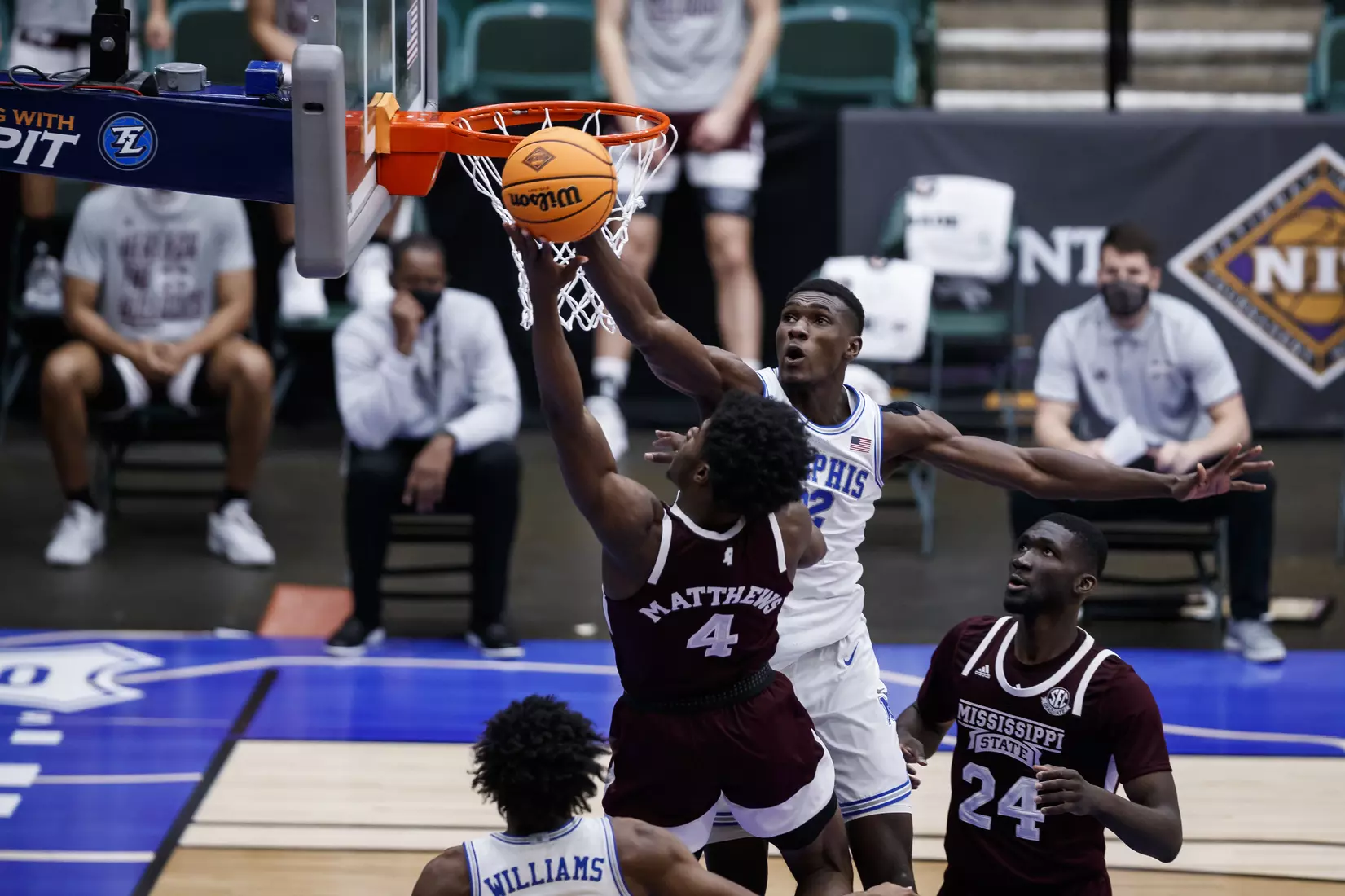 FRISCO, TX - March 28, 2021 - During the NIT Championship Game between the Mississippi State Bulldogs and the Memphis Tigers at Comerica Center in Frisco, TX. Photo By Chamberlain Smith